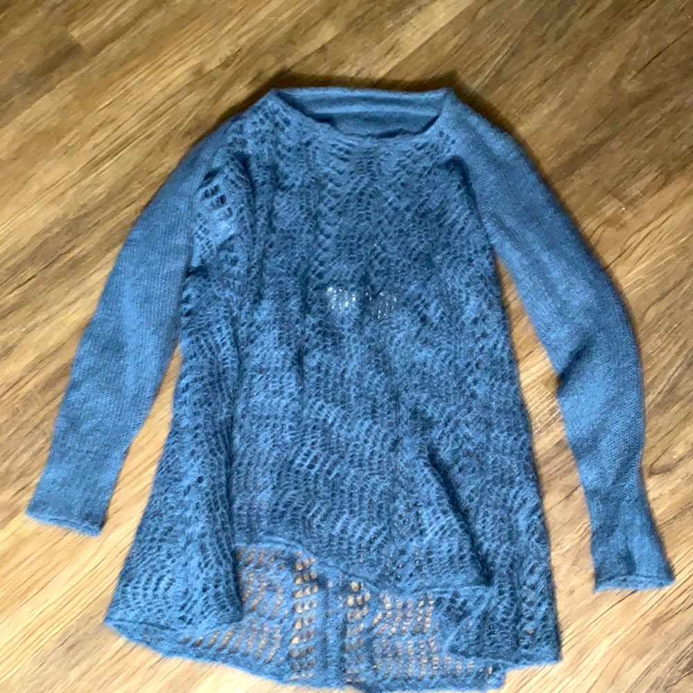 Simply Noelle Open Knit Bell Sleeve Sweater Top blue Women's Size L/XL